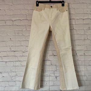 FRAME LE CROP MIMI BOOT JEAN COLOR-BLOCK RAW FRAYED HEM SIZE 26